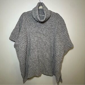 Athleta Womens Wool Knit Passage Donegal Gray Turtleneck Poncho Sweater Size S/M